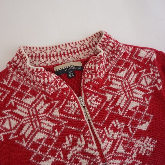 Vintage Parkhurst Weekend Red Cream Quarter Zip Winter Snowflake Knit Sweater S - Picture 10 of 10